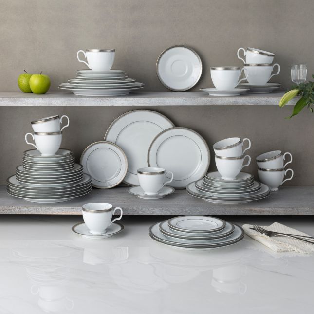 Noritake Charlotta Platinum 60-Piece Value Dinnerware Set, Service