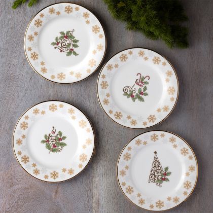 Noritake Holly and Berry Gold Set of 4 Bread & Butter/Appetizer Plates