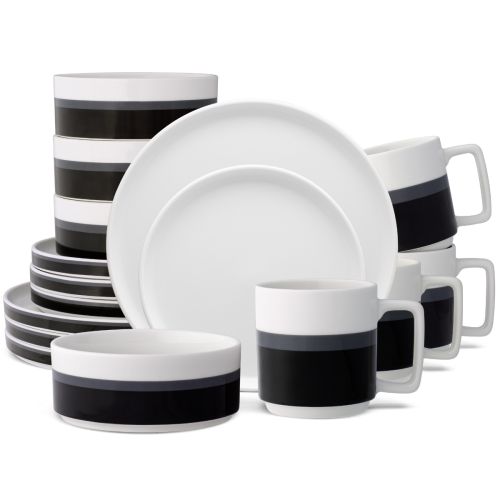 Noritake ColorStax Stripe Black 16-Piece Dinnerware Set, Service for 4
