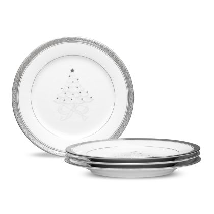 Noritake Crestwood Platinum Set of 4 Holiday Accent Plates