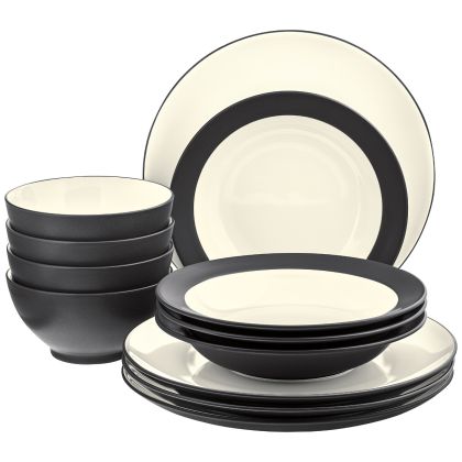 Noritake Colorwave - Set Di Insalata E Pasta In Grafite, 5 Pezzi, Gres Resistente Lavabile In Lavastoviglie, Design Moderno E Colori Alla Moda - 3
