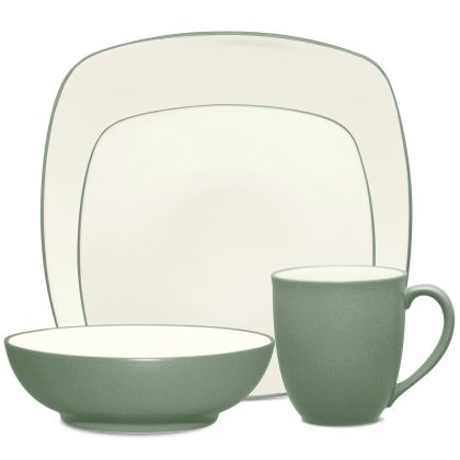 Noritake 大皿 4枚セット ホワイト/グリーン◎E255 Noritake Colorwave Green 4-Piece Square Place Setting