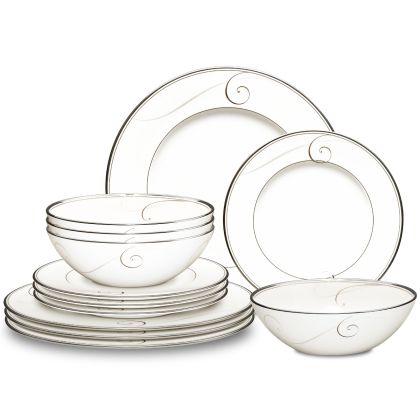 Noritake Platinum Wave 12-Piece Dinnerware Set, Service for 4