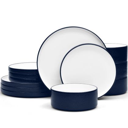 Noritake ColorTex Stone Navy 12-Piece Dinnerware Set, Service for 4