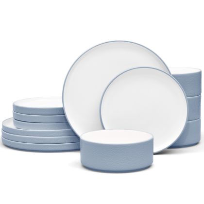 Noritake ColorTex Stone Aqua 12-Piece Dinnerware Set, Service for 4